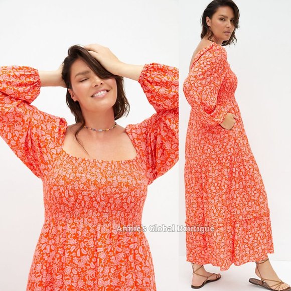 RARE NWT ANTHROPOLOGIE Dolan Smocked Midi Dress. Puffed Sleeves. Size XL - Picture 6 of 16